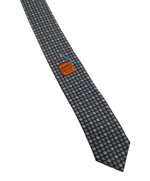 HERMES（エルメス）HERMES (エルメス) ネクタイ/CRAVATE HEAVY TWILL ブラック×グレー サイズ:FREEの古着・服飾アイテム