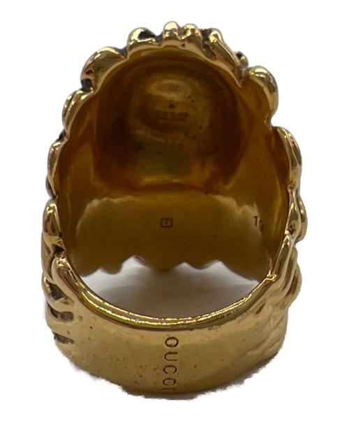 GUCCI（グッチ）GUCCI (グッチ) ライオンヘッドリング ゴールド×ブラック サイズ:19号の古着・服飾アイテム