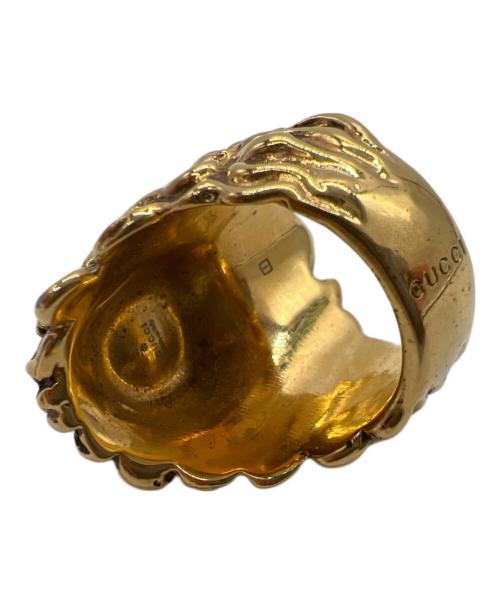 GUCCI（グッチ）GUCCI (グッチ) ライオンヘッドリング ゴールド×ブラック サイズ:19号の古着・服飾アイテム