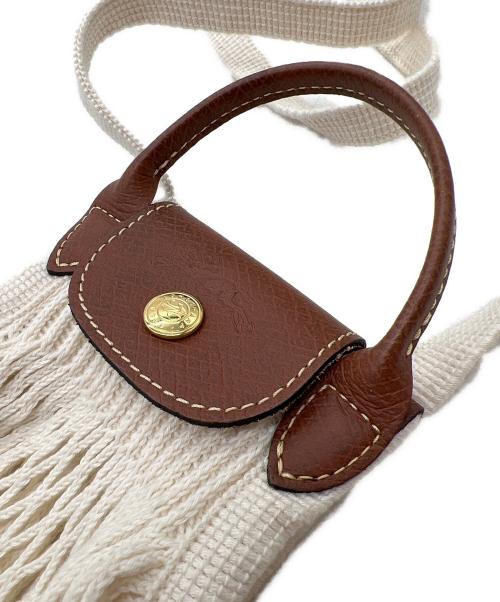 LONGCHAMP（ロンシャン）LONGCHAMP (ロンシャン) 編み込みミニショルダーバッグ/ル プリアージュ フィレ アイボリー×ブラウンの古着・服飾アイテム