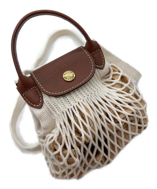 LONGCHAMP（ロンシャン）LONGCHAMP (ロンシャン) 編み込みミニショルダーバッグ/ル プリアージュ フィレ アイボリー×ブラウンの古着・服飾アイテム