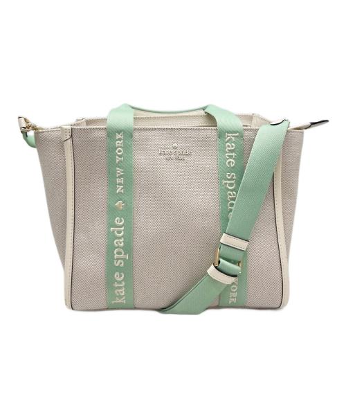 Kate Spade（ケイトスペード）Kate Spade (ケイトスペード) キャンバス スモール トート ベージュ×黄緑の古着・服飾アイテム