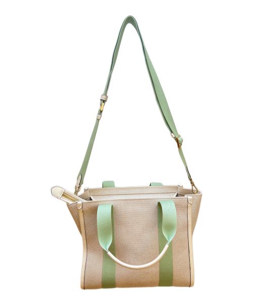 Kate Spade（ケイトスペード）Kate Spade (ケイトスペード) キャンバス スモール トート ベージュ×黄緑の古着・服飾アイテム