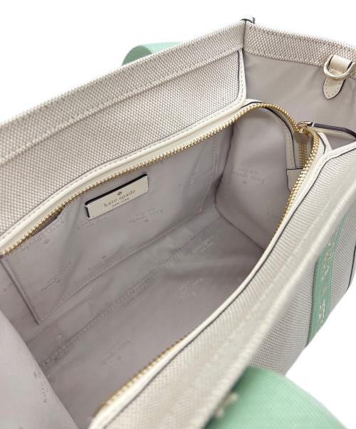 Kate Spade（ケイトスペード）Kate Spade (ケイトスペード) キャンバス スモール トート ベージュ×黄緑の古着・服飾アイテム