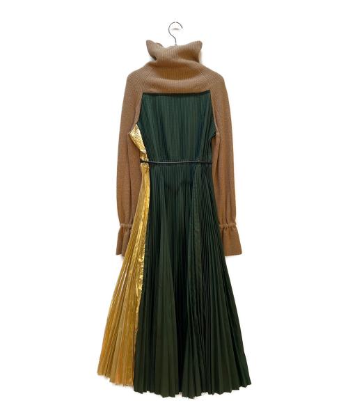 sacai（サカイ）sacai (サカイ) 長袖ワンピース グリーン×ゴールド サイズ:Mの古着・服飾アイテム