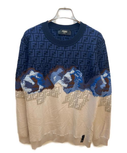 FENDI（フェンディ）FENDI (フェンディ) セーター ネイビー×ベージュ サイズ:48の古着・服飾アイテム