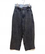 Sea Room lynnシールームリン）の古着「ウエストボリュームワイドパンツ」｜ブラック×ブルー