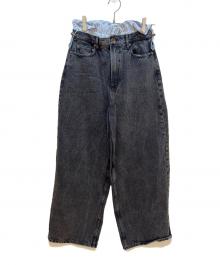 Sea Room lynn（シールームリン）の古着「ウエストボリュームワイドパンツ」｜ブラック×ブルー