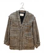 BALLSEYボールジィ）の古着「ハウンドトゥースツイード ノーカラージャケット」｜ブラック×ホワイト