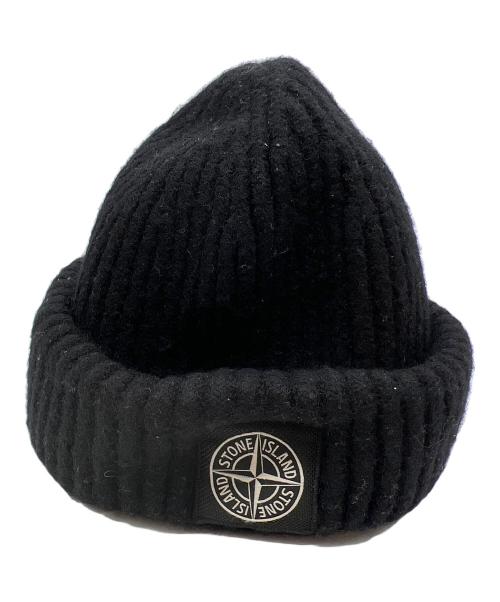 STONE ISLAND（ストーンアイランド）STONE ISLAND (ストーンアイランド) ニットビーニーキャップ ブラックの古着・服飾アイテム