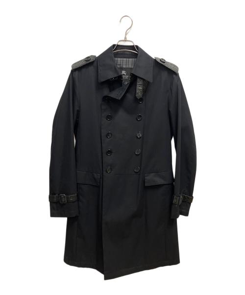 BURBERRY BLACK LABEL（バーバリーブラックレーベル）BURBERRY BLACK LABEL (バーバリーブラックレーベル) レザー切替ステンカラーコート ブラック サイズ:SIZE Lの古着・服飾アイテム