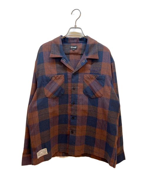 Schott（ショット）Schott (ショット) 長袖シャツ ブラウン×ネイビー サイズ:Mの古着・服飾アイテム
