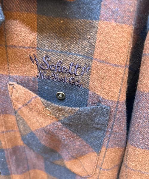 Schott（ショット）Schott (ショット) 長袖シャツ ブラウン×ネイビー サイズ:Mの古着・服飾アイテム