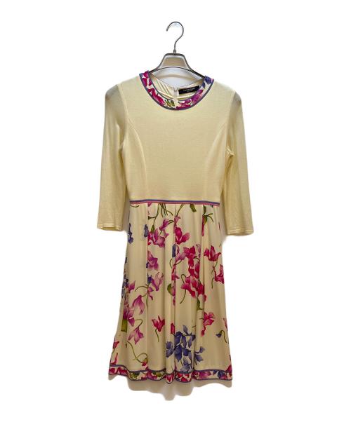 LEONARD（レオナール）LEONARD (レオナール) 半袖ワンピース アイボリー×パープル×ピンク サイズ:36の古着・服飾アイテム