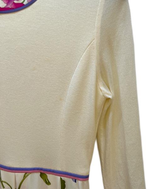 LEONARD（レオナール）LEONARD (レオナール) 半袖ワンピース アイボリー×パープル×ピンク サイズ:36の古着・服飾アイテム