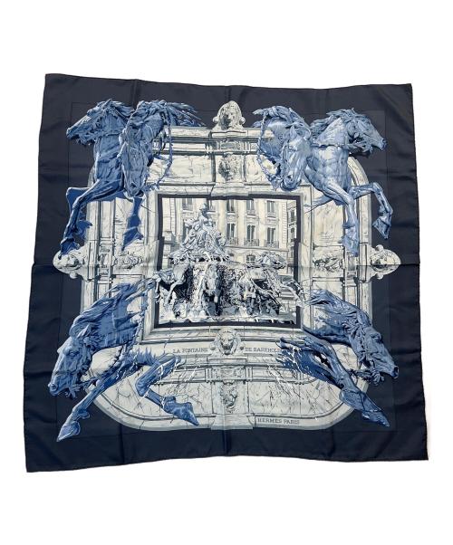 HERMES（エルメス）HERMES (エルメス) シルクスカーフ ブルー×ブラックの古着・服飾アイテム
