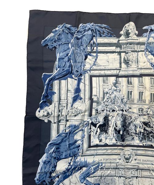 HERMES（エルメス）HERMES (エルメス) シルクスカーフ ブルー×ブラックの古着・服飾アイテム