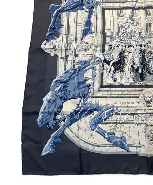 HERMES（エルメス）HERMES (エルメス) シルクスカーフ ブルー×ブラックの古着・服飾アイテム