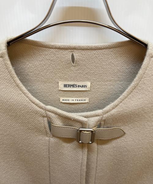 HERMES（エルメス）HERMES (エルメス) アピベルトノーカラーショートコート ベージュ サイズ:40の古着・服飾アイテム
