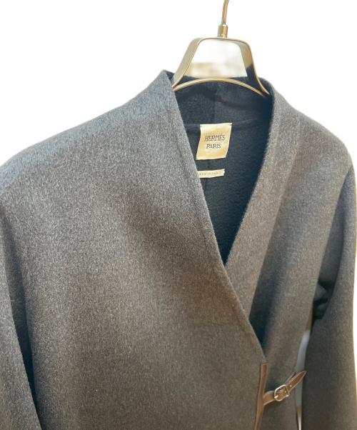 HERMES（エルメス）HERMES (エルメス) ノーカラーコート グレー サイズ:40の古着・服飾アイテム