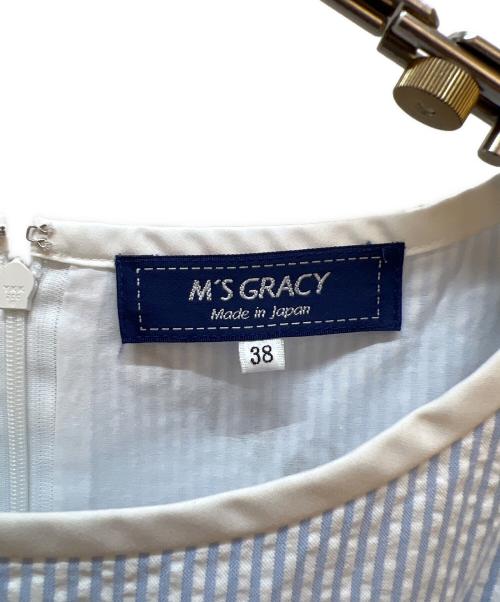 M'S GRACY（エムズグレイシー）M'S GRACY (エムズグレイシー) 半袖ワンピース スカイブルー×ホワイト サイズ:38の古着・服飾アイテム
