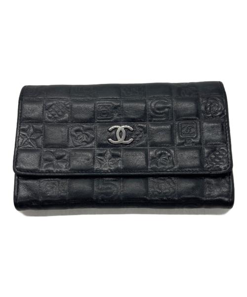 CHANEL（シャネル）CHANEL (シャネル) 2つ折り財布/アイコンライン ブラックの古着・服飾アイテム