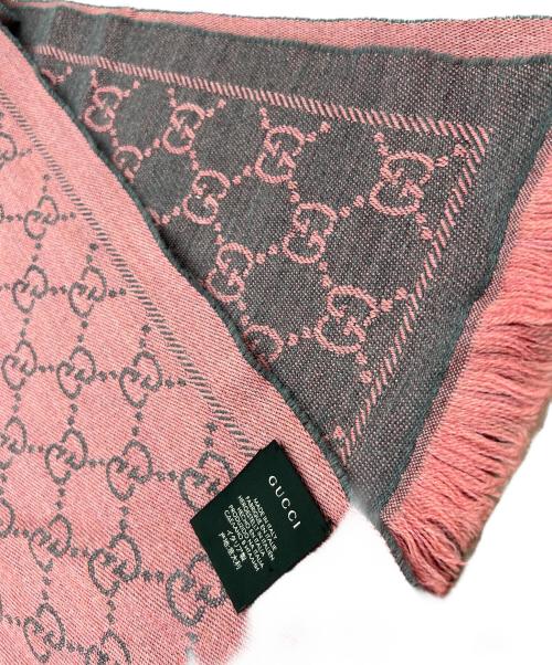 GUCCI（グッチ）GUCCI (グッチ) マフラー ピンク×グレーの古着・服飾アイテム