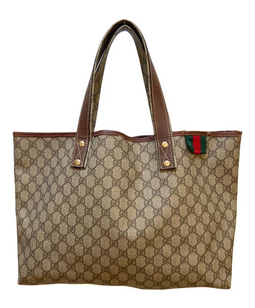 GUCCI（グッチ）GUCCI (グッチ) シェリーラインPVCトートバッグ ベージュ×ブラウンの古着・服飾アイテム