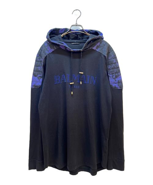 BALMAIN（バルマン）BALMAIN (バルマン) パーカー ブラック×ブルー サイズ:Lの古着・服飾アイテム