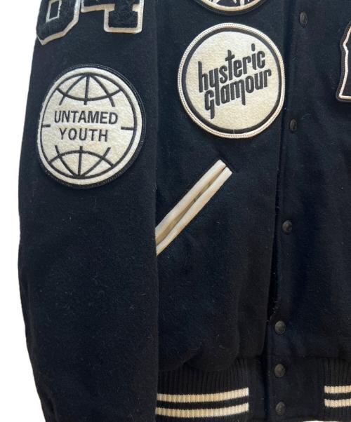 Hysteric Glamour（ヒステリックグラマー）Hysteric Glamour (ヒステリックグラマー) アップリケヴァーシティジャケット ブラック×ホワイト サイズ:XLの古着・服飾アイテム