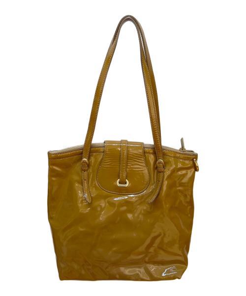 JIMMY CHOO（ジミーチュウ）JIMMY CHOO (ジミーチュウ) パテントレザーハンドバッグ ブラウンの古着・服飾アイテム