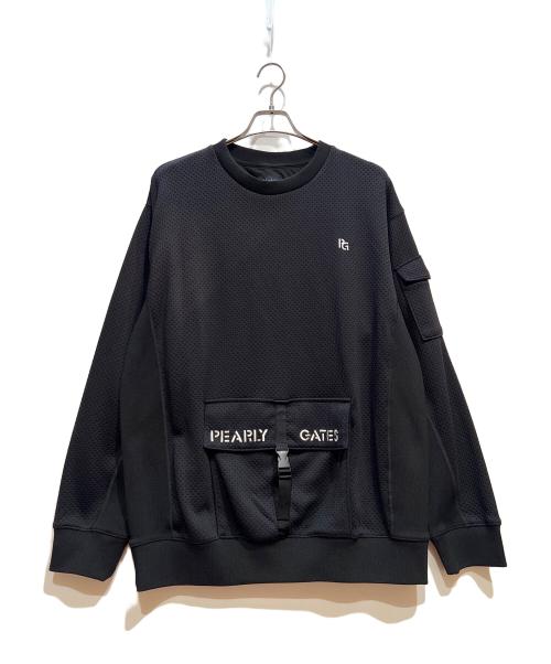 PEARLY GATES（パーリーゲイツ）PEARLY GATES (パーリーゲイツ) ドビーフリース クルーネックプルオーバー ブラック サイズ:Mの古着・服飾アイテム