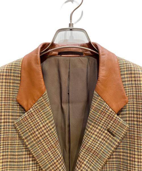 COMME des GARCONS HOMME PLUS（コムデギャルソンオムプリュス）COMME des GARCONS HOMME PLUS (コムデギャルソンオムプリュス) 襟レザー3Bクルミ釦ジャケット ブラウン サイズ:Mの古着・服飾アイテム