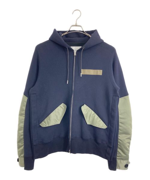 sacai（サカイ）sacai (サカイ) Nylon Twill Mix Sponge Sweat Blouson ネイビー×オリーブ サイズ:Lの古着・服飾アイテム