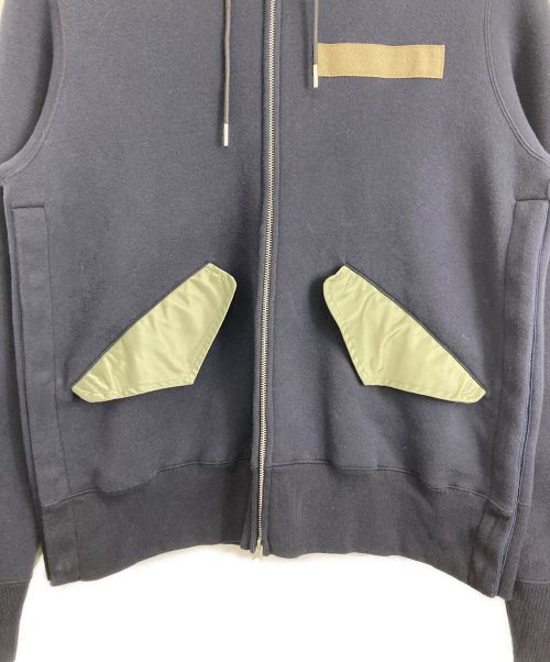 sacai（サカイ）sacai (サカイ) Nylon Twill Mix Sponge Sweat Blouson ネイビー×オリーブ サイズ:Lの古着・服飾アイテム