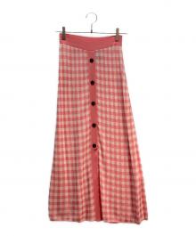 MSGM（エムエスジーエム）の古着「MSGM ギンガムチェック ニットスカート」｜ピンク×ホワイト
