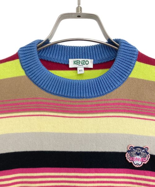 KENZO（ケンゾー）KENZO (ケンゾー) KENZO／ケンゾー コットン混紡 プルオーバー ブルー×ショッキングピンク×イエロー サイズ:XSの古着・服飾アイテム