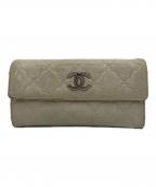 CHANELシャネル）の古着「ココマーク ウルトラステッチ ファスナー 長財布」｜ベージュ