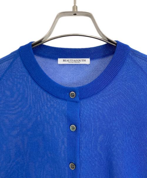 BEAUTY&YOUTH（ビューティーアンドユース）BEAUTY&YOUTH (ビューティーアンドユース) シアー クルーネック カーディガン ―ウォッシャブル― ブルー サイズ:FREEの古着・服飾アイテム
