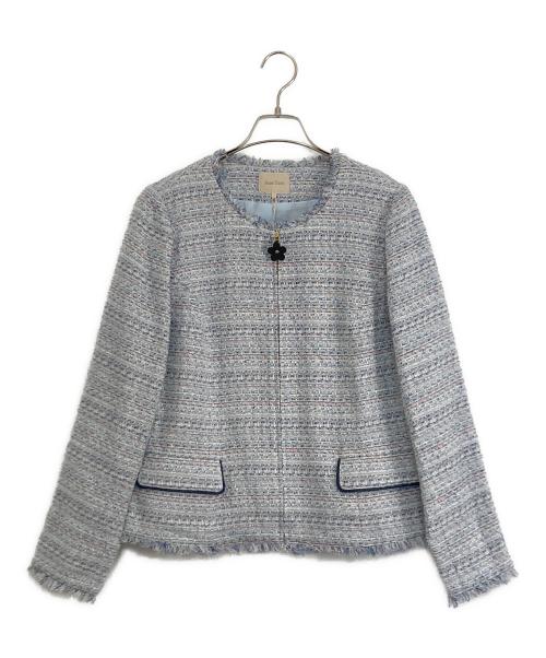 Rose Tiara（ローズティアラ）Rose Tiara (ローズティアラ) Rose Tiara ツイードノーカラージャケット スカイブルー サイズ:42 未使用品の古着・服飾アイテム