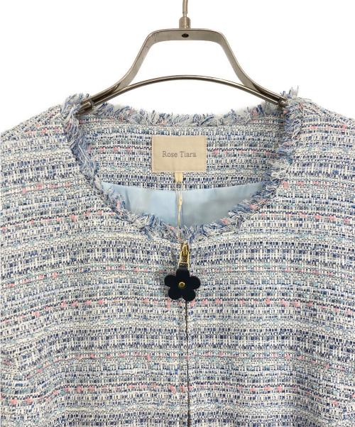 Rose Tiara（ローズティアラ）Rose Tiara (ローズティアラ) Rose Tiara ツイードノーカラージャケット スカイブルー サイズ:42 未使用品の古着・服飾アイテム