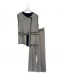 Lily Brown（リリーブラウン）の古着「パターンニットセットアップ」｜ブラック×ホワイト