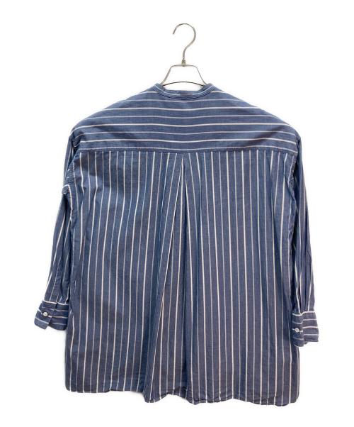 MEDIUM（ミディアム）MEDIUM (ミディアム) バンドカラー ストライプシャツ ネイビー サイズ:Mの古着・服飾アイテム