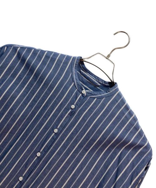 MEDIUM（ミディアム）MEDIUM (ミディアム) バンドカラー ストライプシャツ ネイビー サイズ:Mの古着・服飾アイテム