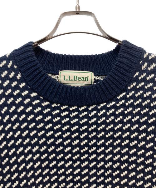 L.L.Bean（エルエルビーン）L.L.Bean (エルエルビーン) バーズアイニット クルーネック ホワイト×ブラック サイズ:Lの古着・服飾アイテム