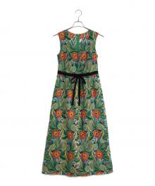 GRACE CONTINENTAL（（グレースコンチネンタル）の古着「ボタニカルパロットワンピース」｜グリーン