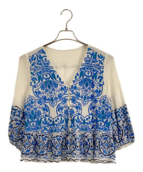 GRACE CONTINENTAL（グレースコンチネンタル）GRACE CONTINENTAL (グレースコンチネンタル) GRACE CONTINENTAL サークル刺繍トップス ホワイト×ブルー サイズ:36の古着・服飾アイテム