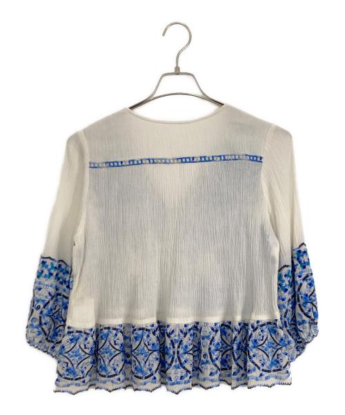 GRACE CONTINENTAL（グレースコンチネンタル）GRACE CONTINENTAL (グレースコンチネンタル) GRACE CONTINENTAL サークル刺繍トップス ホワイト×ブルー サイズ:36の古着・服飾アイテム