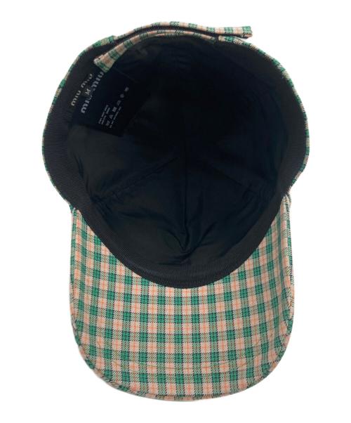MIU MIU（ミュウミュウ）MIU MIU (ミュウミュウ) MIUMIU ベースボールキャップ グリーン×オレンジ サイズ:Mの古着・服飾アイテム