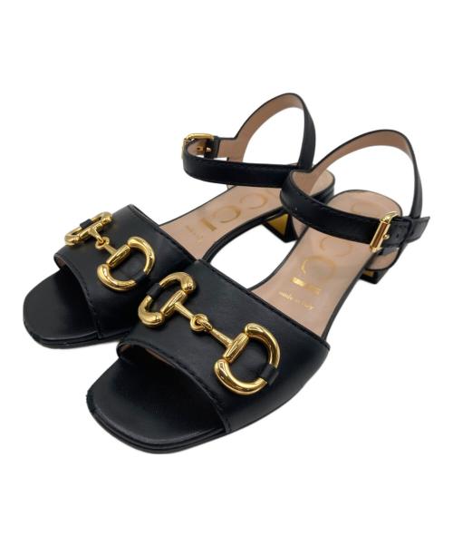 GUCCI（グッチ）GUCCI (グッチ) GUCCI ホースビット付きサンダル ブラック×ベージュ サイズ:38の古着・服飾アイテム